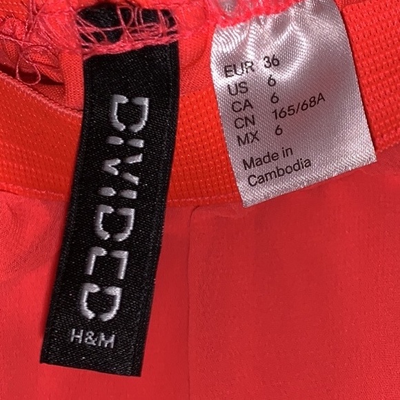 H&M Divided neon coral chiffon lined Maxi Skirt Sz 6/S semi-sheer high slit - Picture 7 of 9